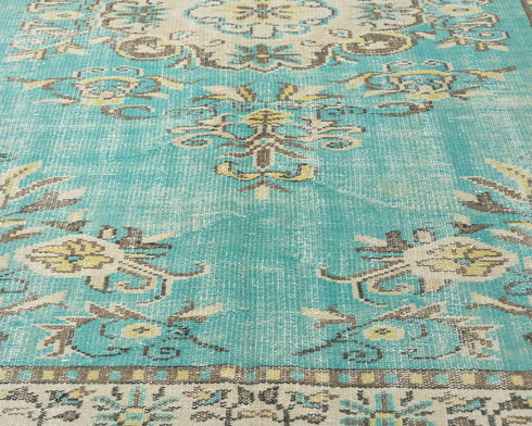 6x9 Vintage Green Persian Style Hand Knotted Low Pile Wool Area Rug